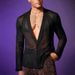 CT V-neck Sexy Stylish Men's Black Transparent Mesh Cardigan Long Sleeve Polo Shirt For Men_viptrois.com