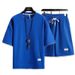 Men's Clothing Men's Waffle Sports Casual Suit Short Sleeved Shirt And Loose Fit Shorts Style Fake Two-Piece Set For Formal & Casual_viptrois.com