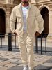 Plus Size Men's 3-Piece Casual Suit Set | Plaid Pattern Shirt & Trousers | Stretch Polyester | Light Blue/Black/Khaki_viptrois.com