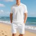 Men's Clothing Loose Summer Burke Collar Waffle Polo Shirt Casual Short Sleeved Shorts Suit_viptrois.com