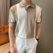 Men's Clothing Summer New Color Matching Short Sleeved Sweater Men's Polo Shirt V Neck Slim Fit Senior Business T Shirt_viptrois.com