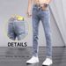 Summer Ripped Jeans For Men Korean Style Slim Fit Nine Point Skinny Jeans Trendy Brand Light Color Spring And Autumn Style Men's Pants_viptrois.com