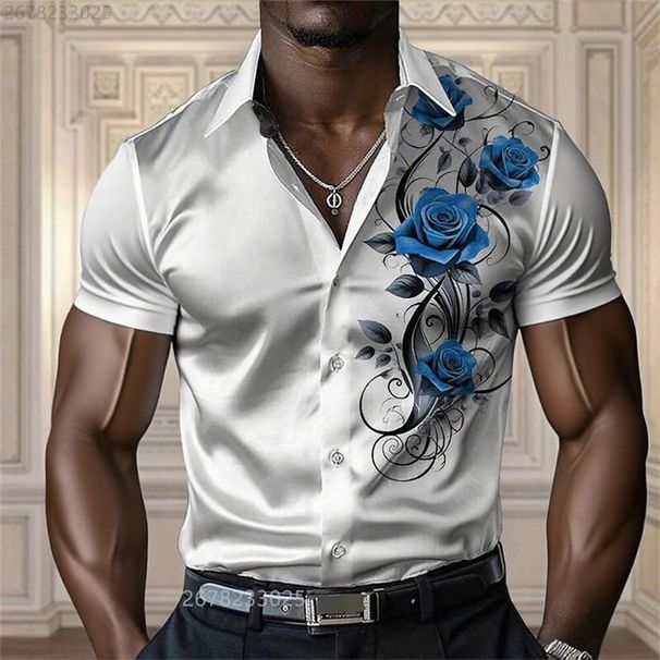 Camisas De Hombre De Alta Gama, Camisas Con Botones De Manga Corta Informales Y Cómodas Con Estampado De Flores Rojas, Diseño De Talla Grande XS-6XL_viptrois.com