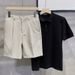 Men's Clothing New Shorts Men's Straight 5 Point Trousers Loose Trendy Solid Color Casual Suit 5 Point Shorts_viptrois.com