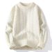 Men's Cable Knit Sweater - Oversized Fit, 100% Polyester, Round Neck Pullover (White/Black/Gray/Brown)_viptrois.com