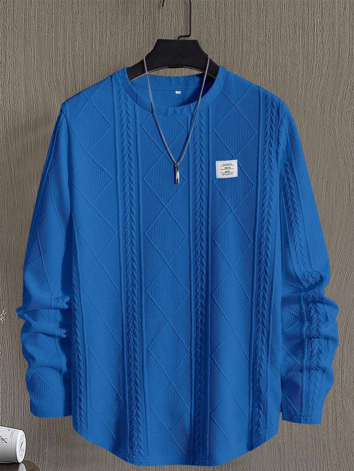 Men's Clothing New autumn and winter men's letter patch chest details casual loose round neck pullover long sleeve white sweatshirt_viptrois.com