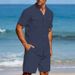 Men's Linen Long Sleeve Casual Top And Five Quarter Shorts Fashion Set_viptrois.com
