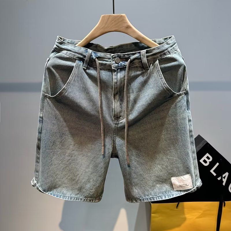 Men's Clothing Straight Blue Thin Jeans Ins Summer Daily Wear Shorts Japanese Lazy Five Point Shorts_viptrois.com
