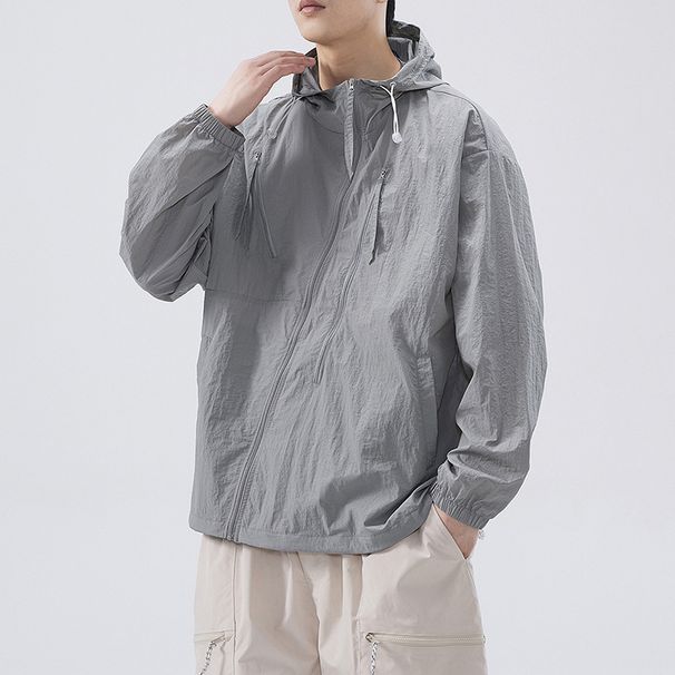 Men's Summer UV Protection Shirt - UPF50+ Lightweight Breathable Sun Hoodie, Loose Fit Outdoor Sports Jacket With Zip Pocket (Black/White/Gray/Green)_viptrois.com