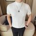 New Product Recommendation Men's Short-sleeved Knitted Sweater Simple Versatile Hooked Flower Spring And Summer Semi-turtleneck Half-sleeved Sweater_viptrois.com