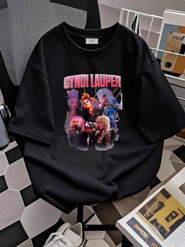 Cyndi Lauper T Shirt Vintage Fan Halloween Merch Unisex Stretched Soft Summer Versatile Breathable Graphic Homme Fashion Casual Comfortable_viptrois.com