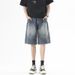 Men's Clothing Denim Beach Shorts Summer Trendy Loose Semi Elastic Stitching Shorts_viptrois.com