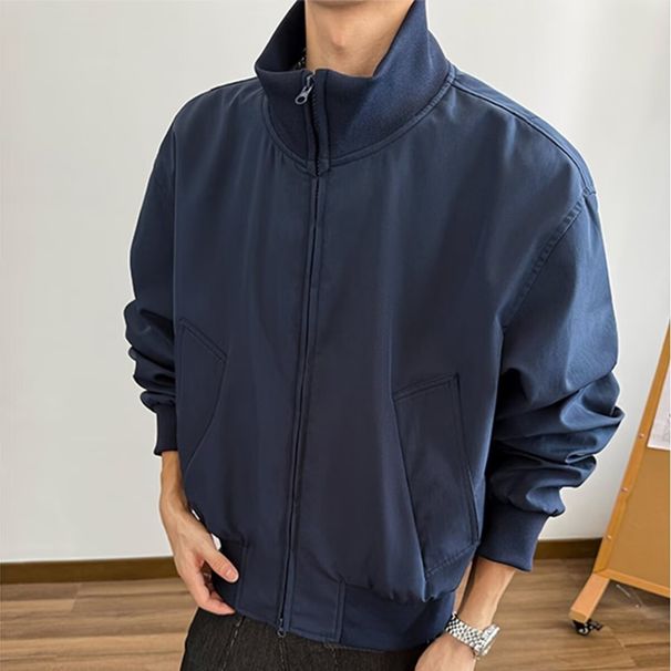 Solid Color Workwear Jacket For Men, Retro Casual Style Design, Versatile And Comfortable, Stylish Jacket_viptrois.com