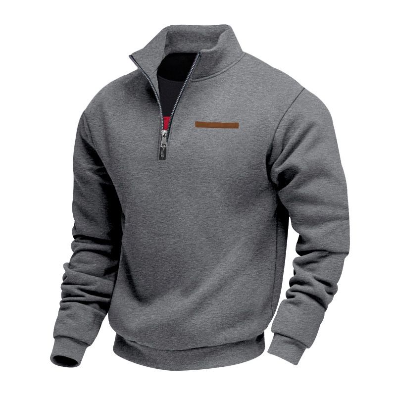 Pure Cross-Border American Style Autumn Winter Heavy Fleece Long Sleeve Half Zip Loose Stand Collar Pullover Men's Sweatshirt_viptrois.com