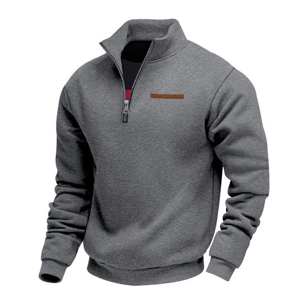 Pure Cross-Border American Style Autumn Winter Heavy Fleece Long Sleeve Half Zip Loose Stand Collar Pullover Men's Sweatshirt_viptrois.com
