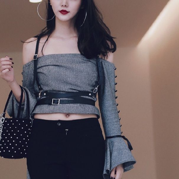 Yang Mi Style Punk Street Dance Rock Performance PU Leather Strap Sexy Trendy Waist Cincher Belt_viptrois.com