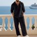 Men's Linen Lounge Set 2-Piece Comfort Outfit - Soft Breathable Long Sleeve Top And Pants, Relaxed Fit For Home & Casual Wear_viptrois.com