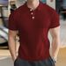 24 Men's Solid Color Short Sleeve Summer Casual Vertical Striped Turn-Down Collar Polo Versatile Elegant Button T-Shirt_viptrois.com