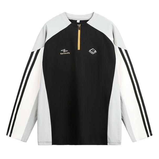 Color-Block UV Protection Running Shirt – Men’s Breathable Half-Zip Long Sleeve Tee With Reflective Print (M-XXL, Midnight Black/Galaxy Grey)_viptrois.com