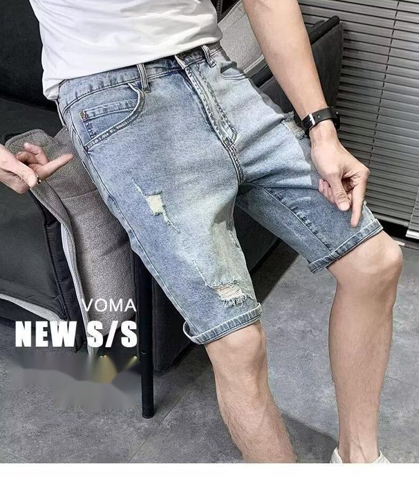 Minimalist Fashion Slim Fit Denim Men's Plain Summer New Non-Stretch Casual Quarter Shorts Trend 2025_viptrois.com
