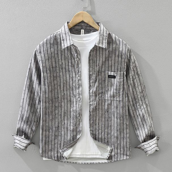 Retro Striped Long Sleeved Shirt For Men, Fashionable And Versatile, Artistic And Casual Loose Top_viptrois.com