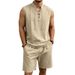 Men's Clothing Men's Retro Linen Set Summer Tie Up Sleeveless Top With Shorts Medieval Loose Fit Vacation Wear_viptrois.com