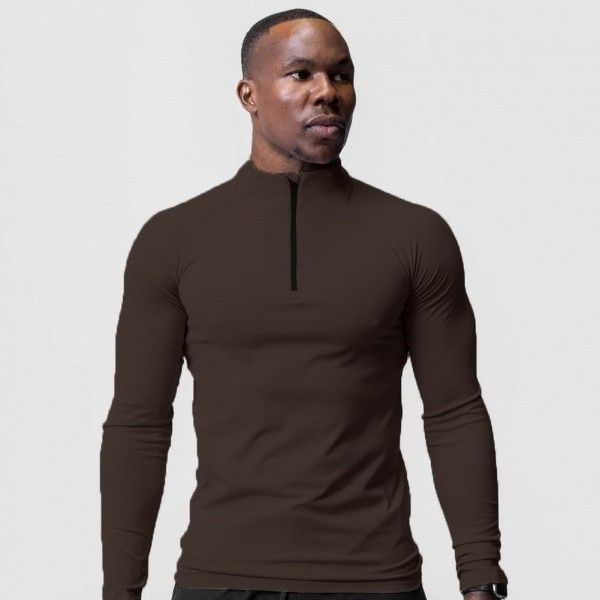 Loom New Solid Color Sports Fitness Shirt Men's Thermal High Neck Half-Zip Training Long Sleeve T-Shirt Running Top Trendy_viptrois.com