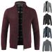 Men's Zip-Up Cardigan Sweater - Warm Fleece Lined Knit Jacket With Stand Collar, Casual Long Sleeve Pullover For Autumn & Winter_viptrois.com