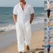 Men's Clothing Men's Linen Short Sleeve Shirt & Long Pants Beach Suit – Breathable, Lightweight, And Stylish Casual Outfit For Summer_viptrois.com