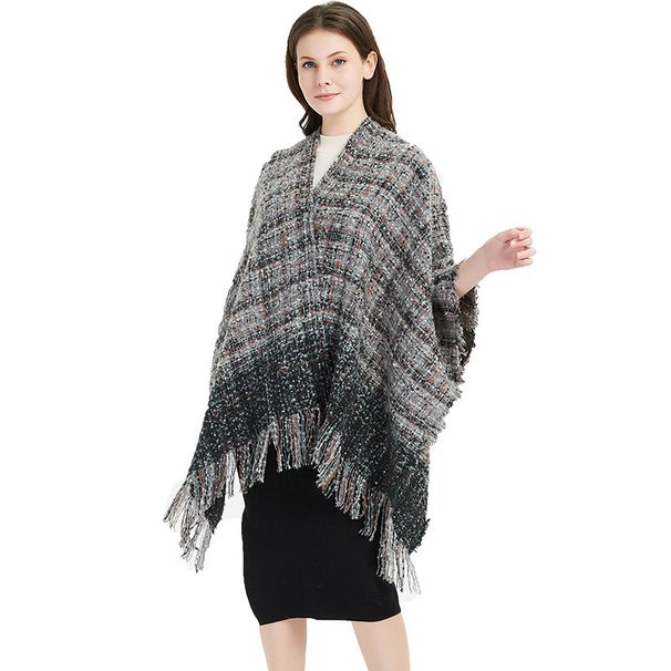 Unisex Loop check split large shawl women's thick warm scarf cape_viptrois.com