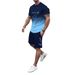Summer Men's 3D Digital Print T-Shirt And Shorts Set Gradient Color Short Sleeve Two Piece Suit Simple Letter Pattern_viptrois.com