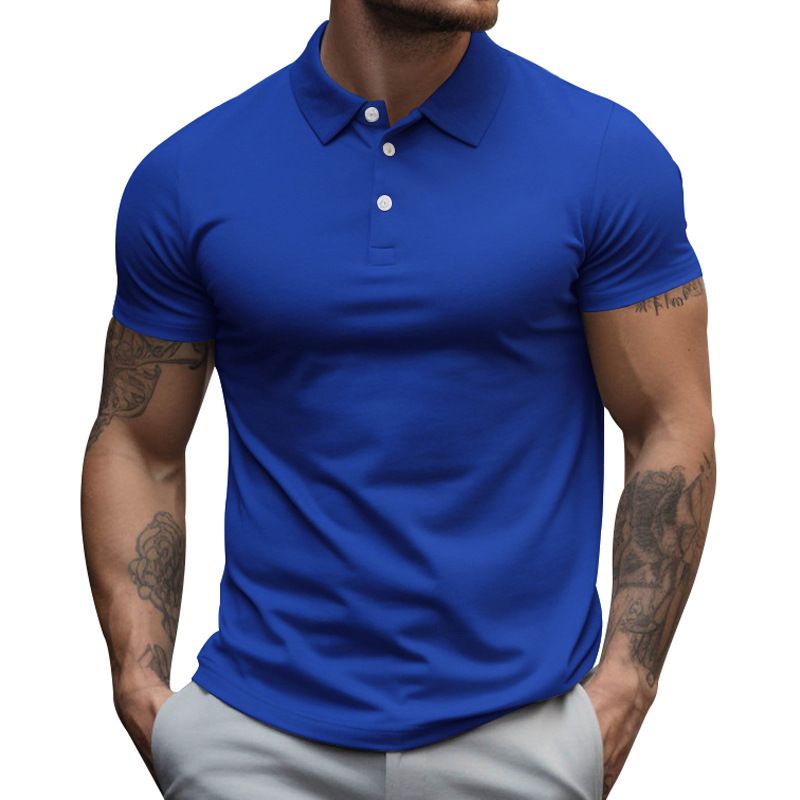 Men's Clothing New Men's Lapel Short Sleeved T Shirt Polo Shirt Men's Large Loose Collared Solid Color T Shirt_viptrois.com