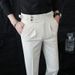 Men's Slim Fit Straight Leg Casual Dress Trousers Neapolitan Style British Style Wrinkle Free Perfect For Spring And Summer_viptrois.com