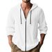 Men's Linen-Blend Zip Hoodie – Lightweight Breathable Long Sleeve Shirt Jacket (White/Black/Khaki, S-XXXL)_viptrois.com