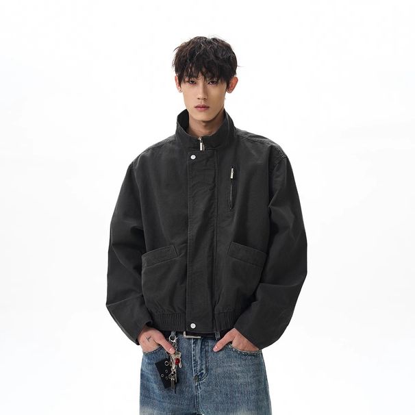 American Standing Collar Pilot Men's Spring And Autumn New Loose Short Barn Style Workwear Jacket Top_viptrois.com