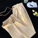 Men's Clothing Fashion Ice Silk Apricot Textured Sports Pants Thin Straight Wide Leg Pants High Street Drape Casual Pants_viptrois.com