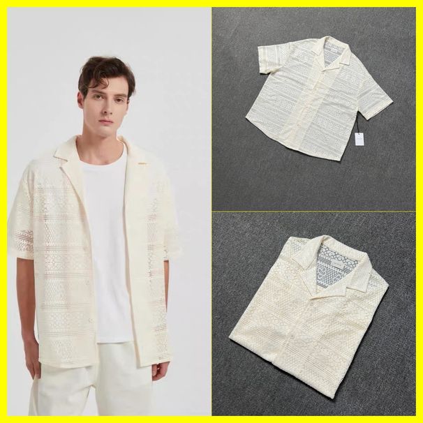 American Style Loose In Summer ALD 2025 Summer New Hollow Pattern Cuban Collar Short Sleeve Men's Shirt_viptrois.com