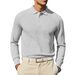 Men's Waffle-Knit Long Sleeve Polo Shirt – Relaxed Fit With Asymmetrical Detail (White/Black/Yellow/Burgundy/Light Grey/Sky Blue, S-XXXL)_viptrois.com