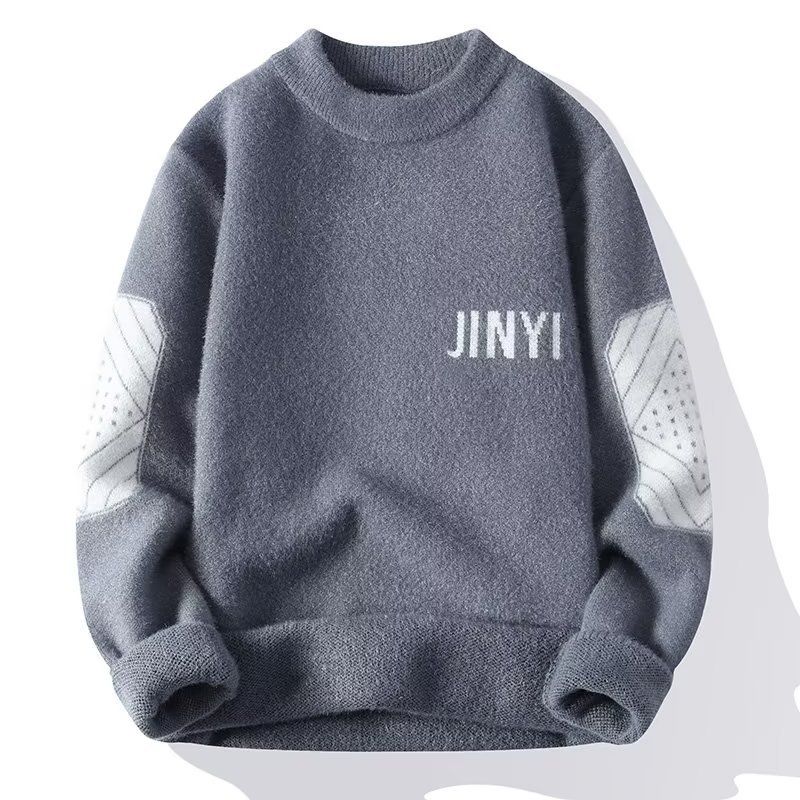 Men's Clothing Winter sweater, half turtleneck solid color knitted sweater, spring and autumn sweater, handsome twisted velvet and thick bottom_viptrois.com