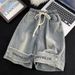 Men's Trendy Versatile Five Point Denim Shorts High Street Retro Handsome Mid Length Summer Thin Style_viptrois.com