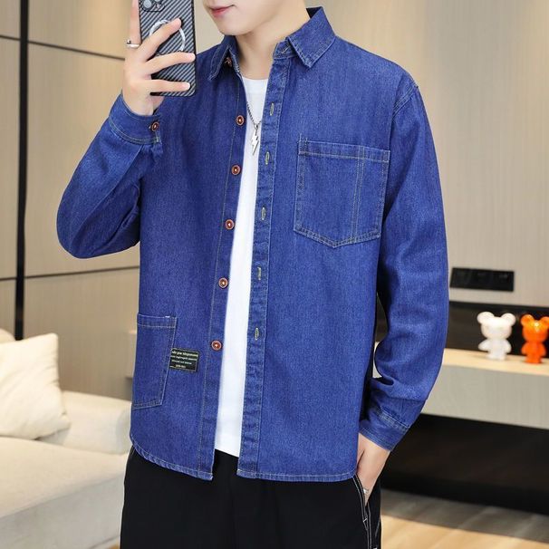 New Cotton Denim Long Sleeved Shirt For Spring Autumn Casual Top, Loose And Versatile Coat, Men's Trend_viptrois.com