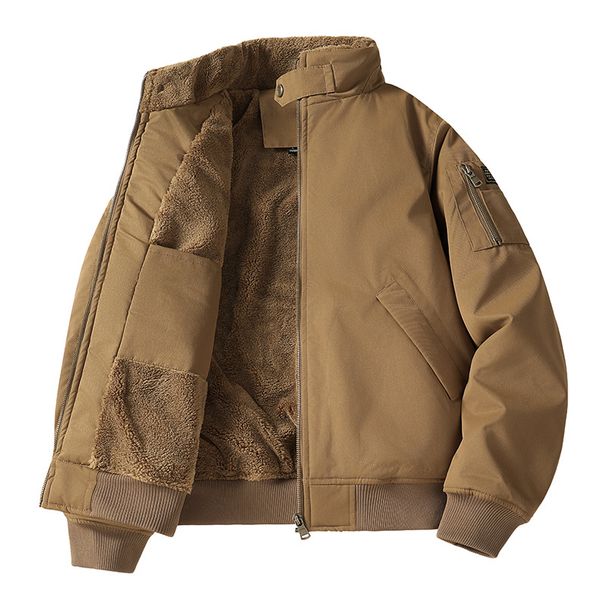Cross-Border European Size Flight Jacket Men Winter Fleece Lined Thickened Trendy Brand Multi-Pocket Casual Loose Fit_viptrois.com
