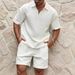 Men's Summer Waffle Knit Polo Shirt & Shorts Set - Breathable Lightweight Casual Outfit For Gym, Travel & Daily Wear_viptrois.com