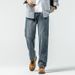 Jeans Men's Loose Harlan Straight Drape Rear Bag Embroidery Simple Double Process Washing_viptrois.com