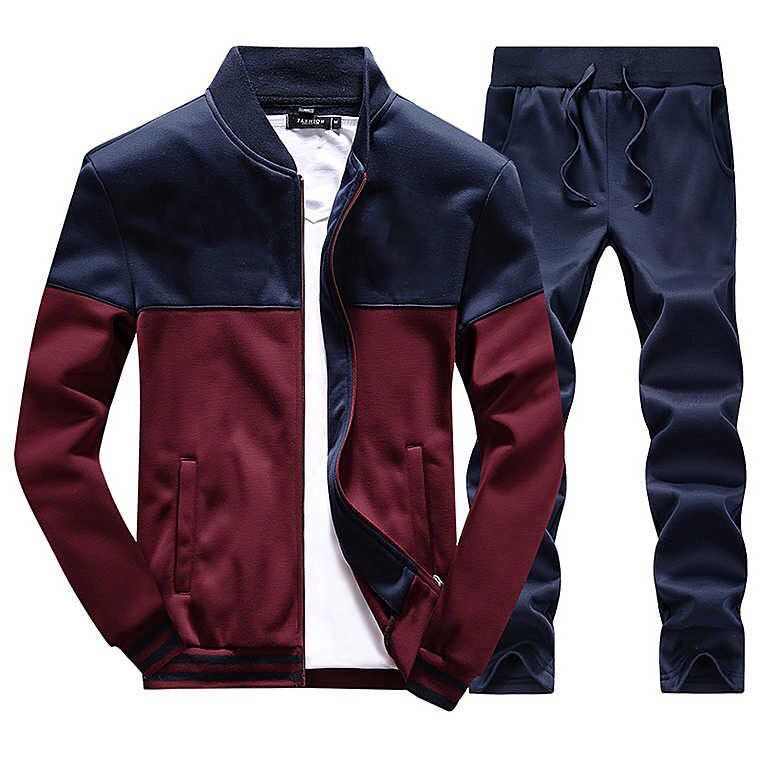Men's Baseball Jacket & Joggers Set | American Sizing (S-XXL) | Lightweight Polyester | Trendy College Outfit (Yellow/Red/Gray/Black)_viptrois.com