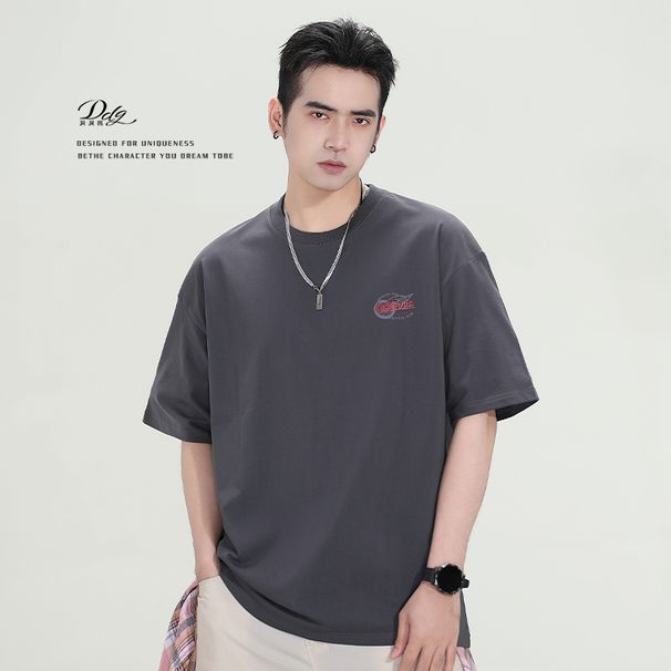 Cotton Trendy Brand Short T-shirt For Men, Summer Loose And Versatile, With A High-end Shoulder Feel, Round Neck_viptrois.com