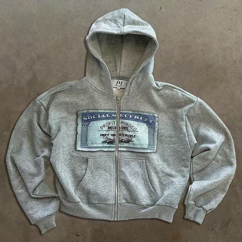 Oversized Zip-Up Hoodie For Teens - Unisex Pullover With Playful Print, Y2K Streetwear Style_viptrois.com