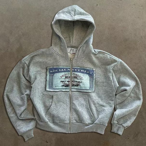 Oversized Zip-Up Hoodie For Teens - Unisex Pullover With Playful Print, Y2K Streetwear Style_viptrois.com