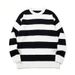 Retro Striped Sweater – Oversized Unisex Pullover (Grey/Blue/White, S-XL)_viptrois.com