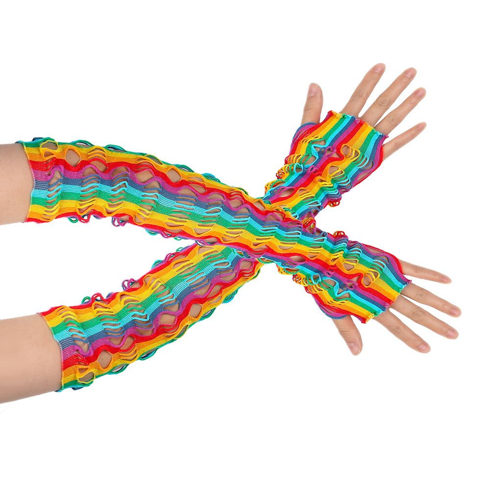 Women's Rainbow Fishnet Gloves - Colorful Hollow Mesh, Sexy Dance & Festival Party Costume Accessories (Stretchy & Glamorous)_viptrois.com